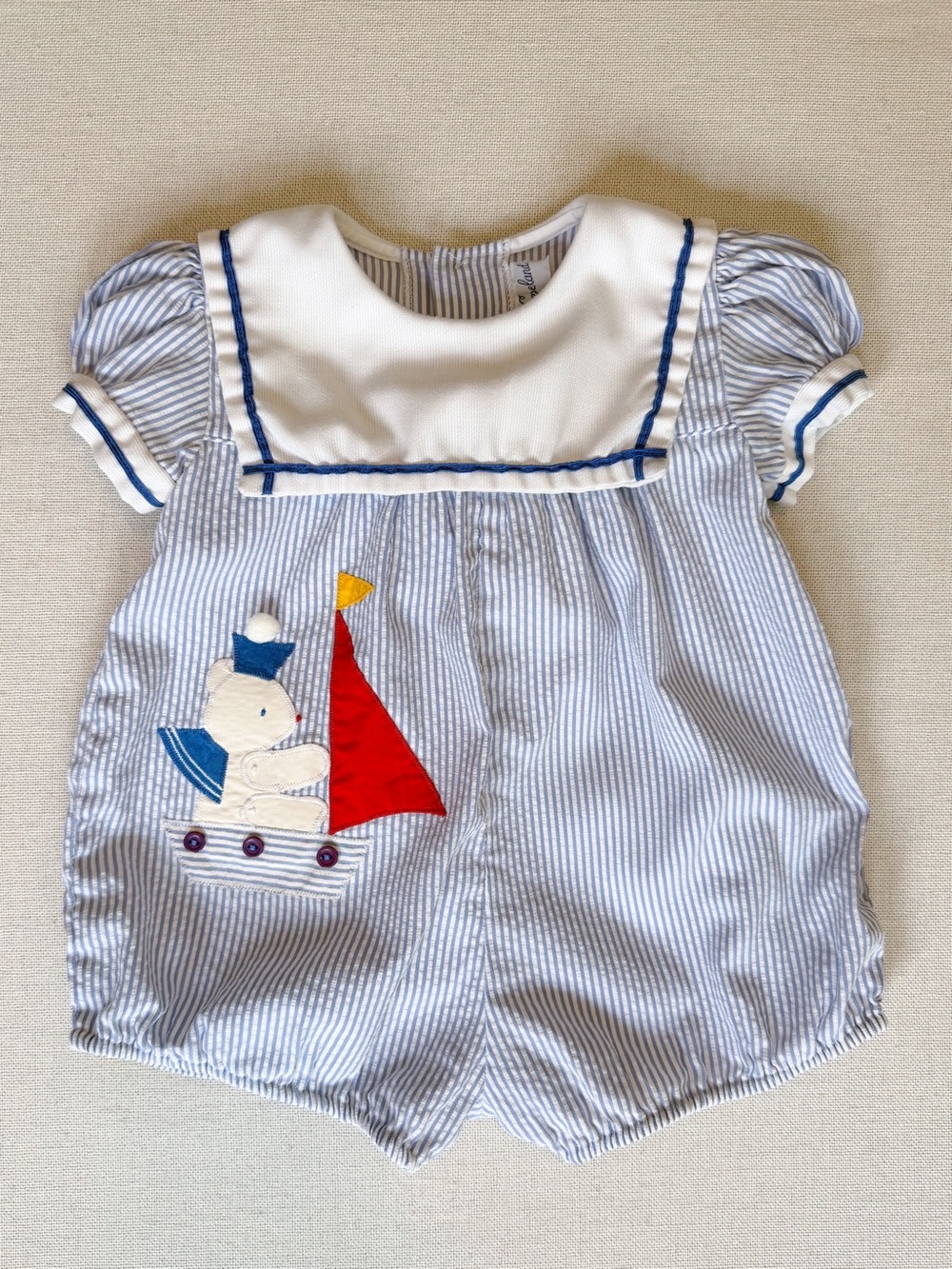 Vintage Nautical Sailor Collar Seersucker Bubble Romper